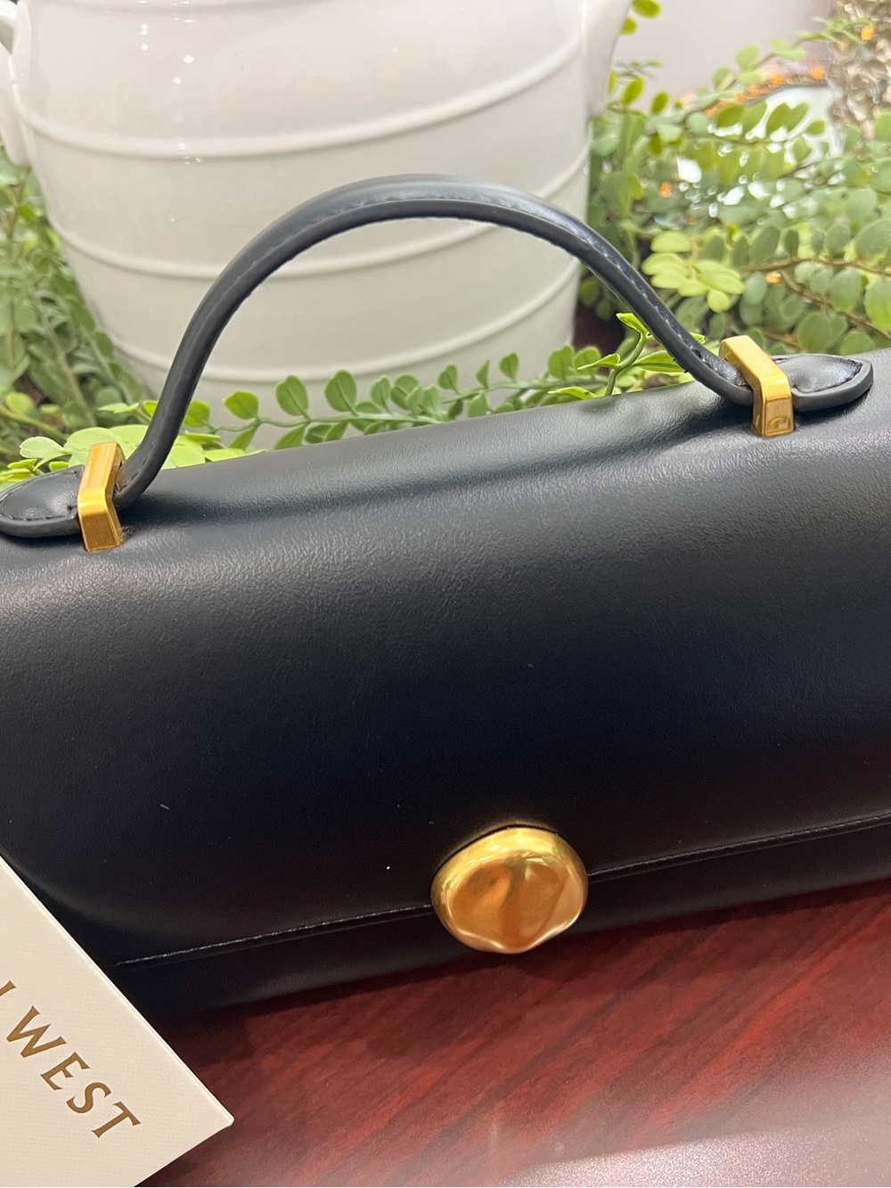 Madison West Black Mini Top-Handle Bag with Gold Accent
